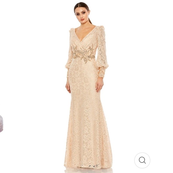 Mac Duggal 79397 Lace Long Sleeve V Neck Embellished Gown - Picture 1 of 14